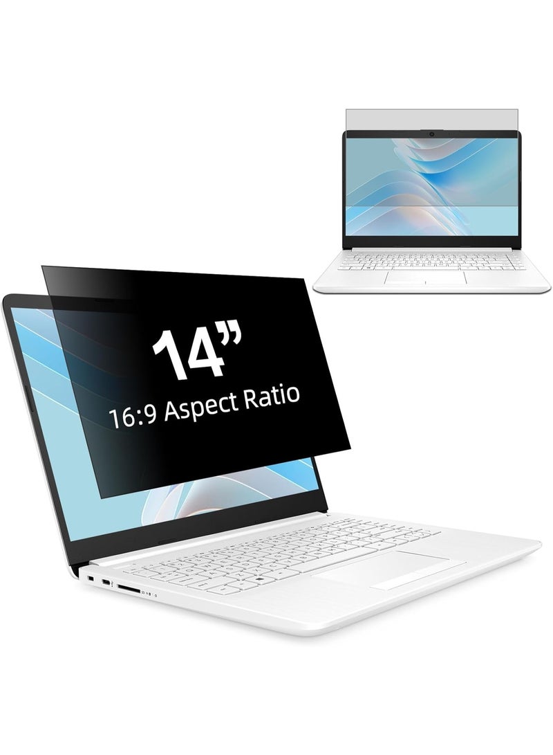 فلتر شاشة الخصوصية للكمبيوتر المحمول مقاس 14 بوصة، متوافق مع HP وهواوي وهونر وديل وآيسر وآسوس وسامسونج ولينوفو وثينك باد، لشاشة عرض عريضة قابلة للإزالة 16:9 للكمبيوتر المحمول مقاس 14 بوصة وواقي مضاد للتوهج - Image 1